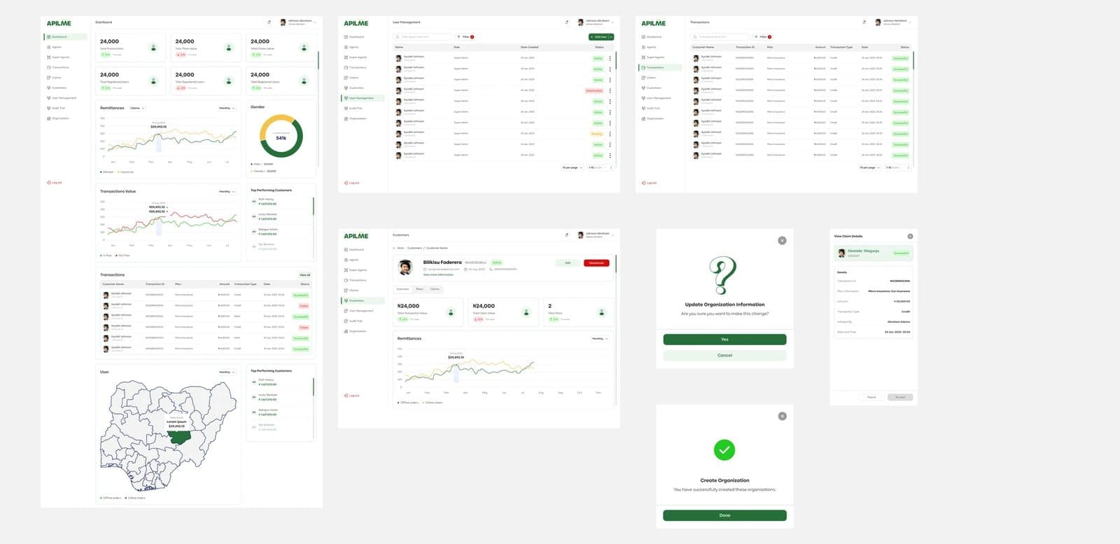 APil Me web admin screens