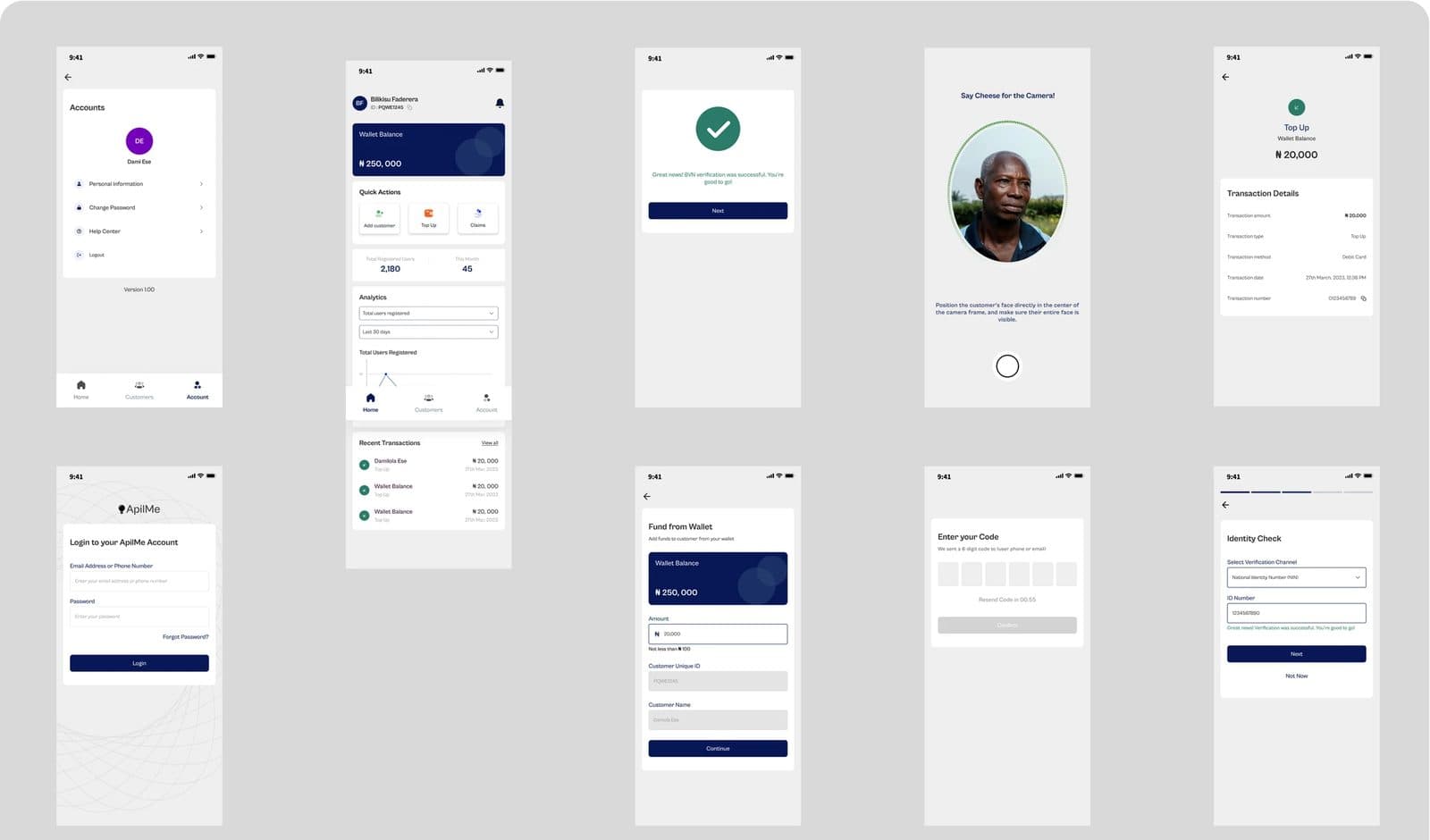 Earlier APil Me screens before the redesign