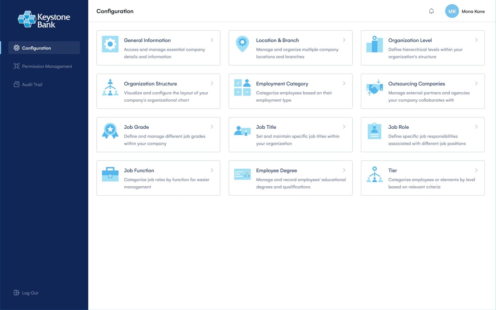 Configuration screen with module cards